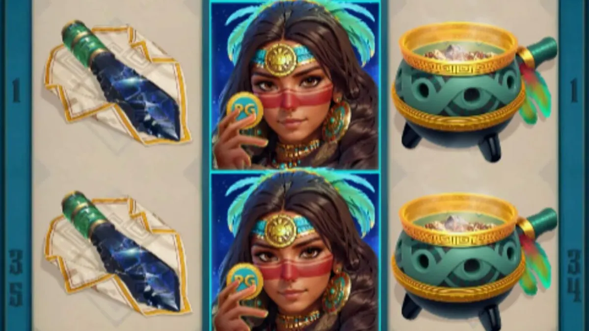 Tampilan visual slot Mayan Destiny dengan latar belakang kuil kuno dan hutan.
